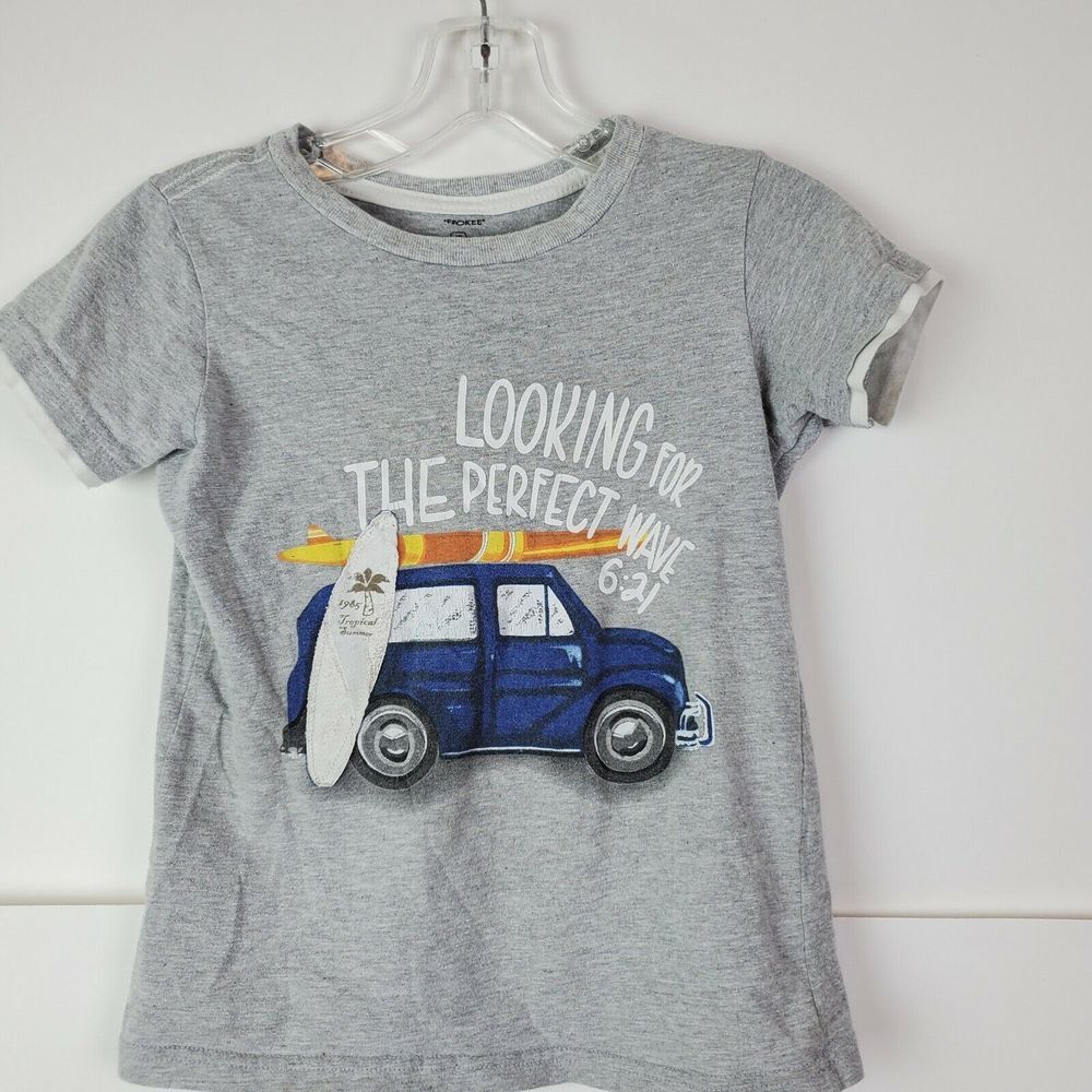 Cherokee Boys Gray Surfer T-Shirt Perfect Wave Size 6 Cotton GUC